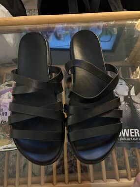 Black Strappy Slide Sandals